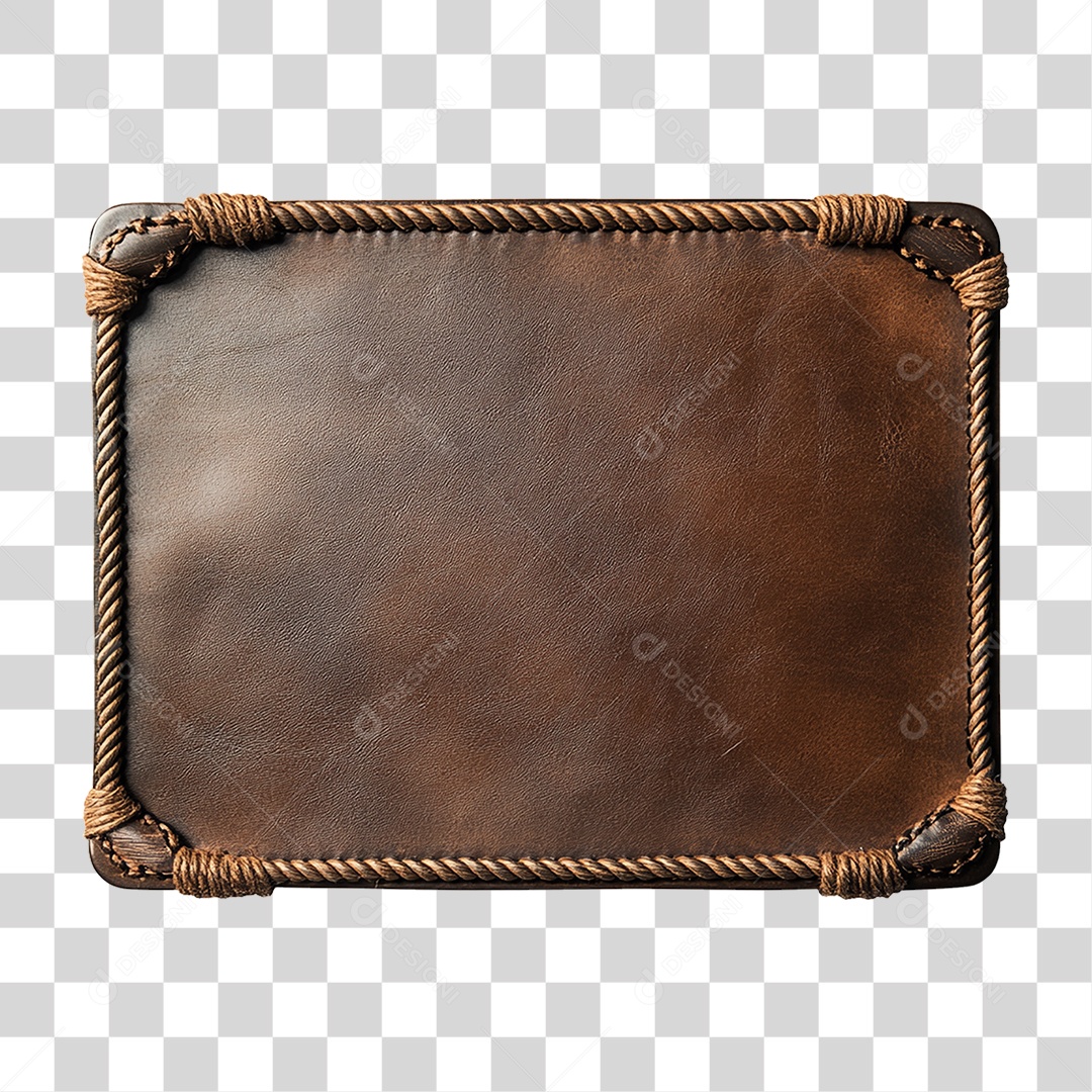 Elemento 3D Placa de Couro com Cordas nas Bordas PNG Transparente