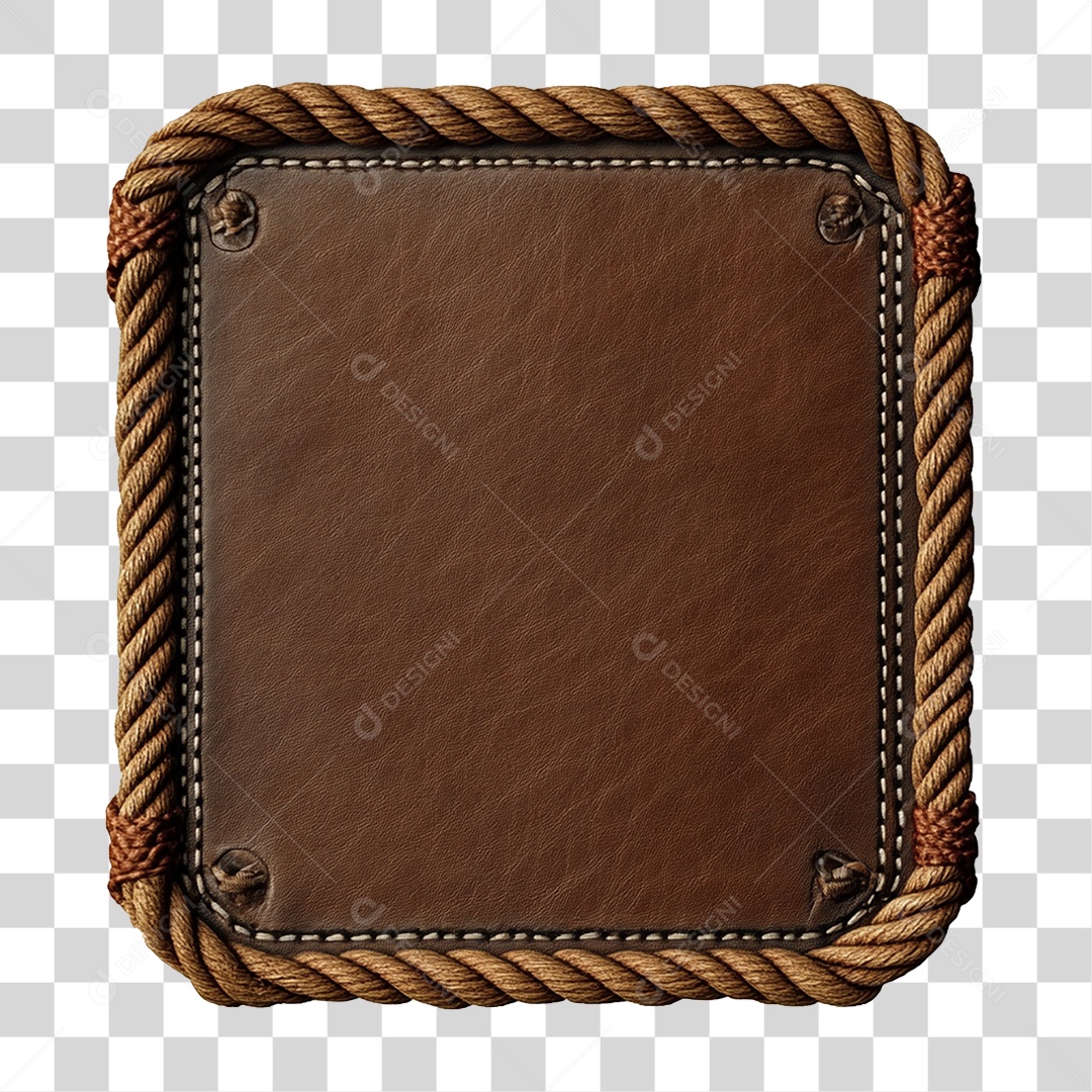 Elemento 3D Placa de Couro com Cordas nas Bordas PNG Transparente