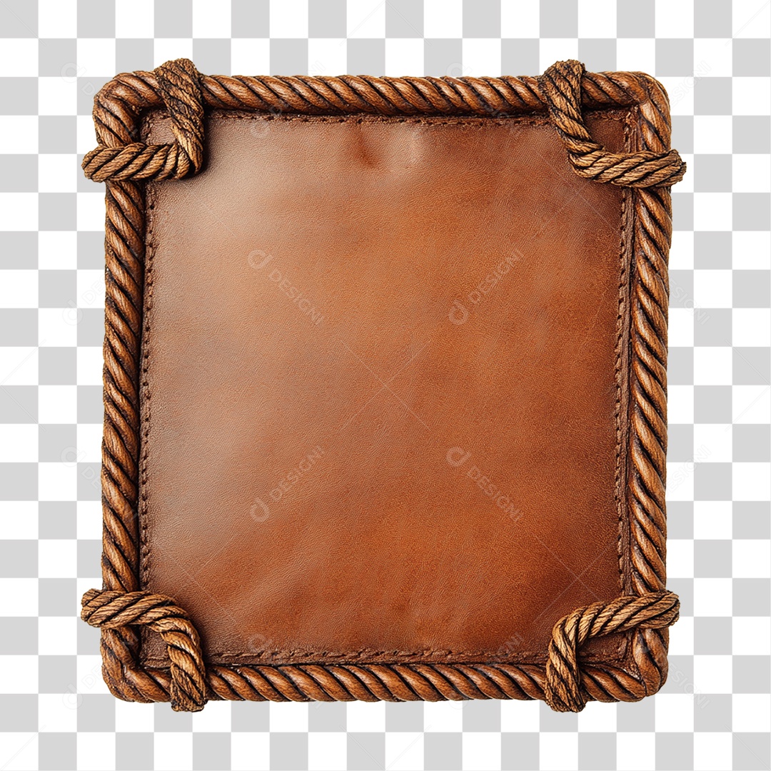 Elemento 3D Placa de Couro com Cordas nas Bordas PNG Transparente