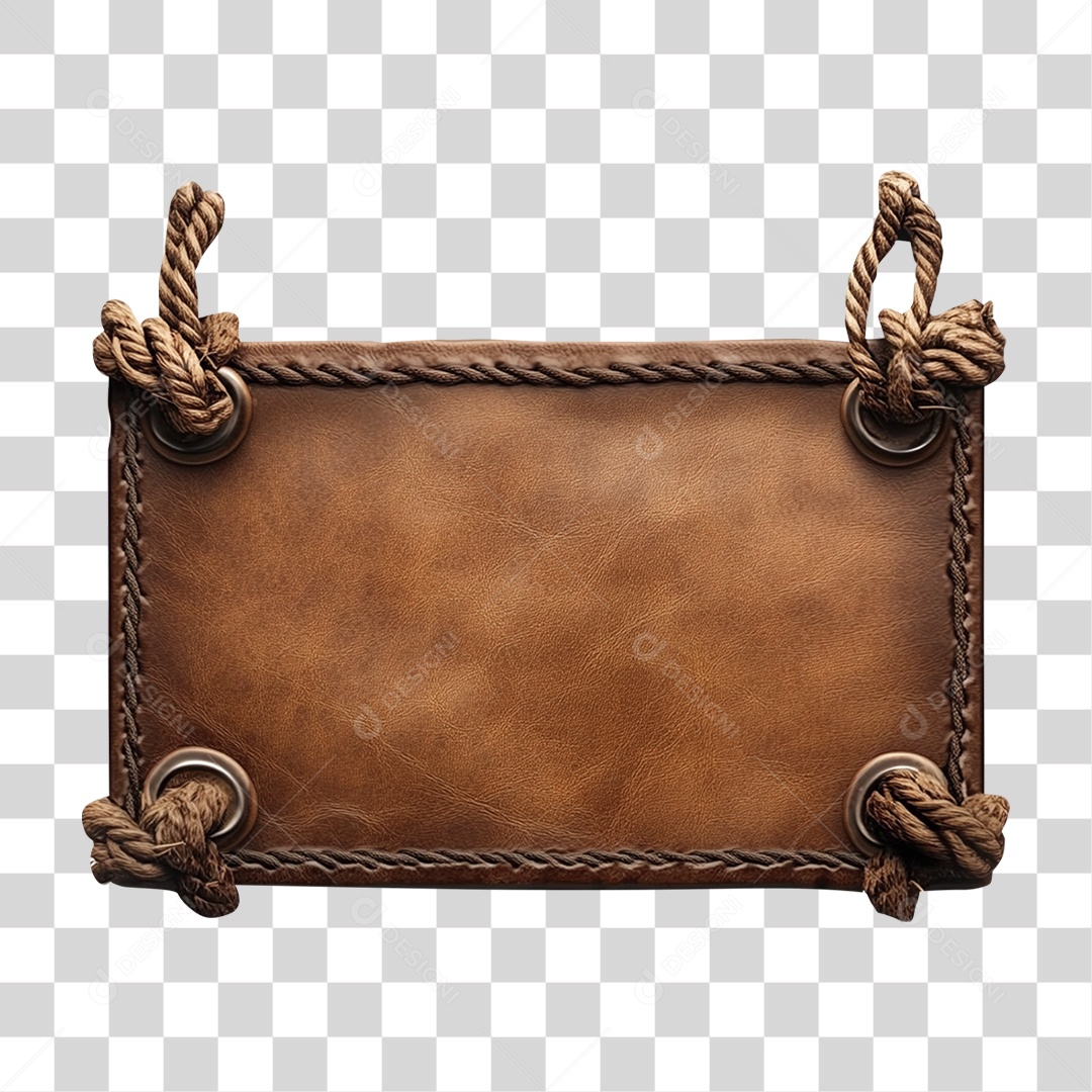 Elemento 3D Placa de Couro com Cordas nas Bordas PNG Transparente
