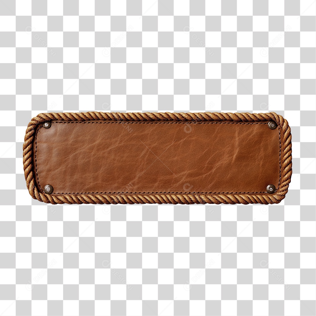 Elemento 3D Placa de Couro com Cordas nas Bordas PNG Transparente