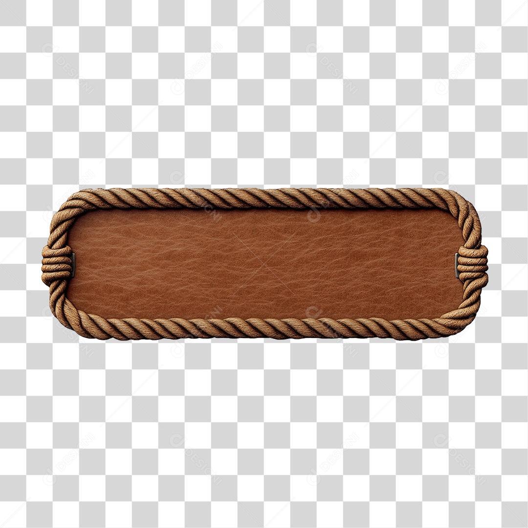 Elemento 3D Placa de Couro com Cordas nas Bordas PNG Transparente