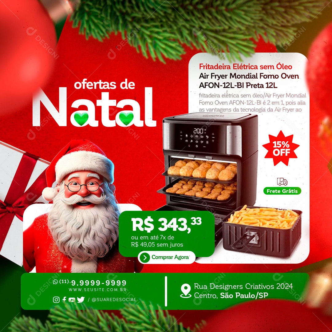 Ofertas de Natal Loja Eletrodomésticos Social Media PSD Editável