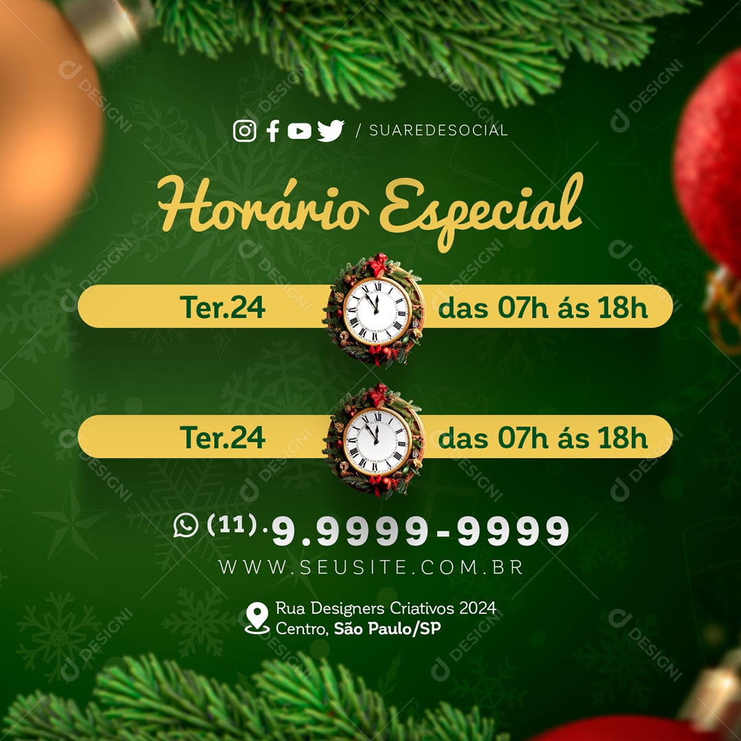 Horário Especial de Natal Social Media PSD Editável