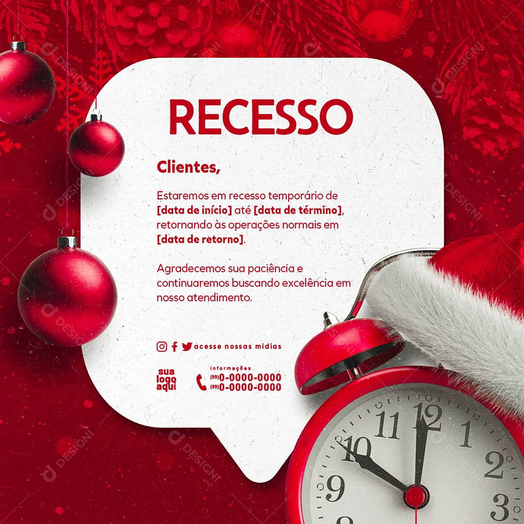 Recesso Natal Comunicado Social Media PSD Editável