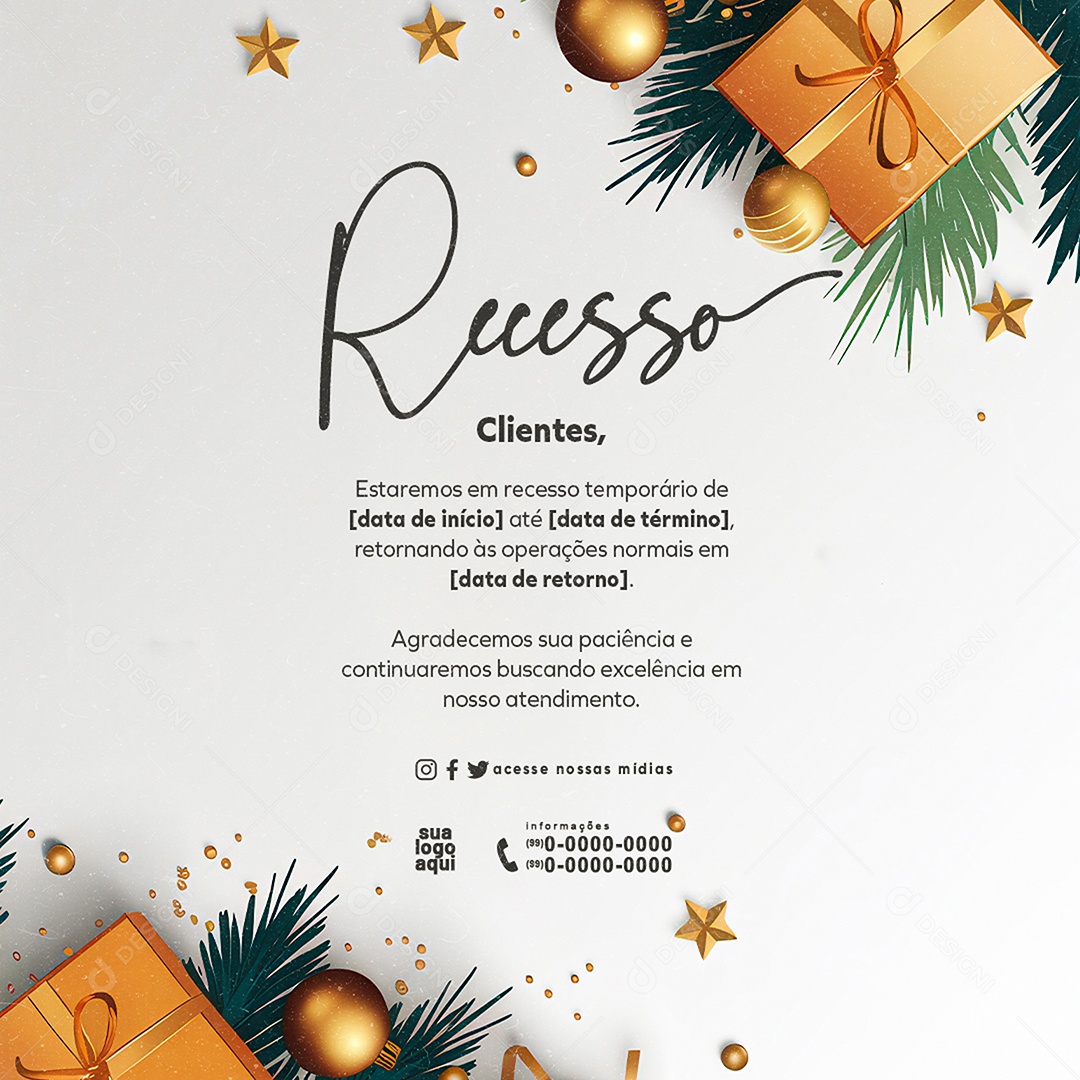 Recesso Natal Horários de Funcionamento Social Media PSD Editável
