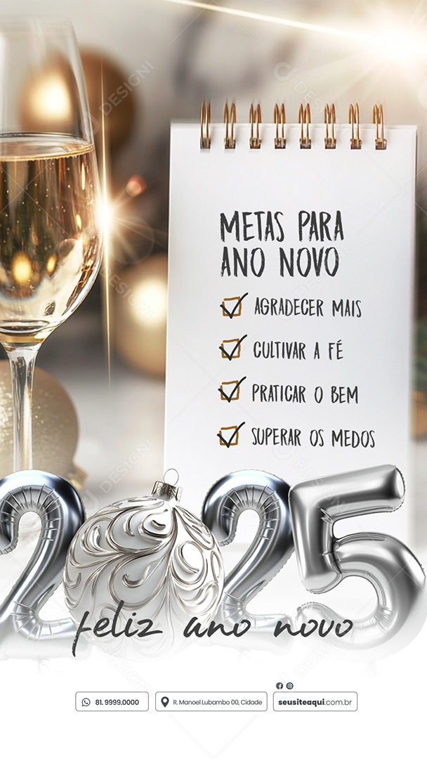 Story Feliz 2025 Ano Novo Novas Metas  01 de Janeiro Social Media PSD Editável