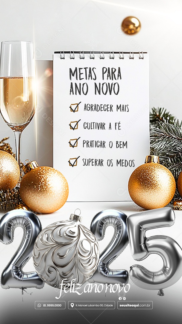 Story Feliz 2025 Ano Novo Novas Metas  01 de Janeiro Social Media PSD Editável