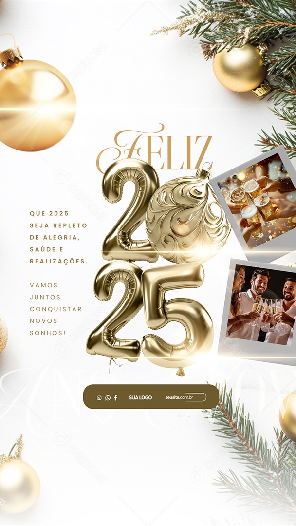 Story Feliz 2025 Ano Novo 01 de Janeiro Social Media PSD Editável