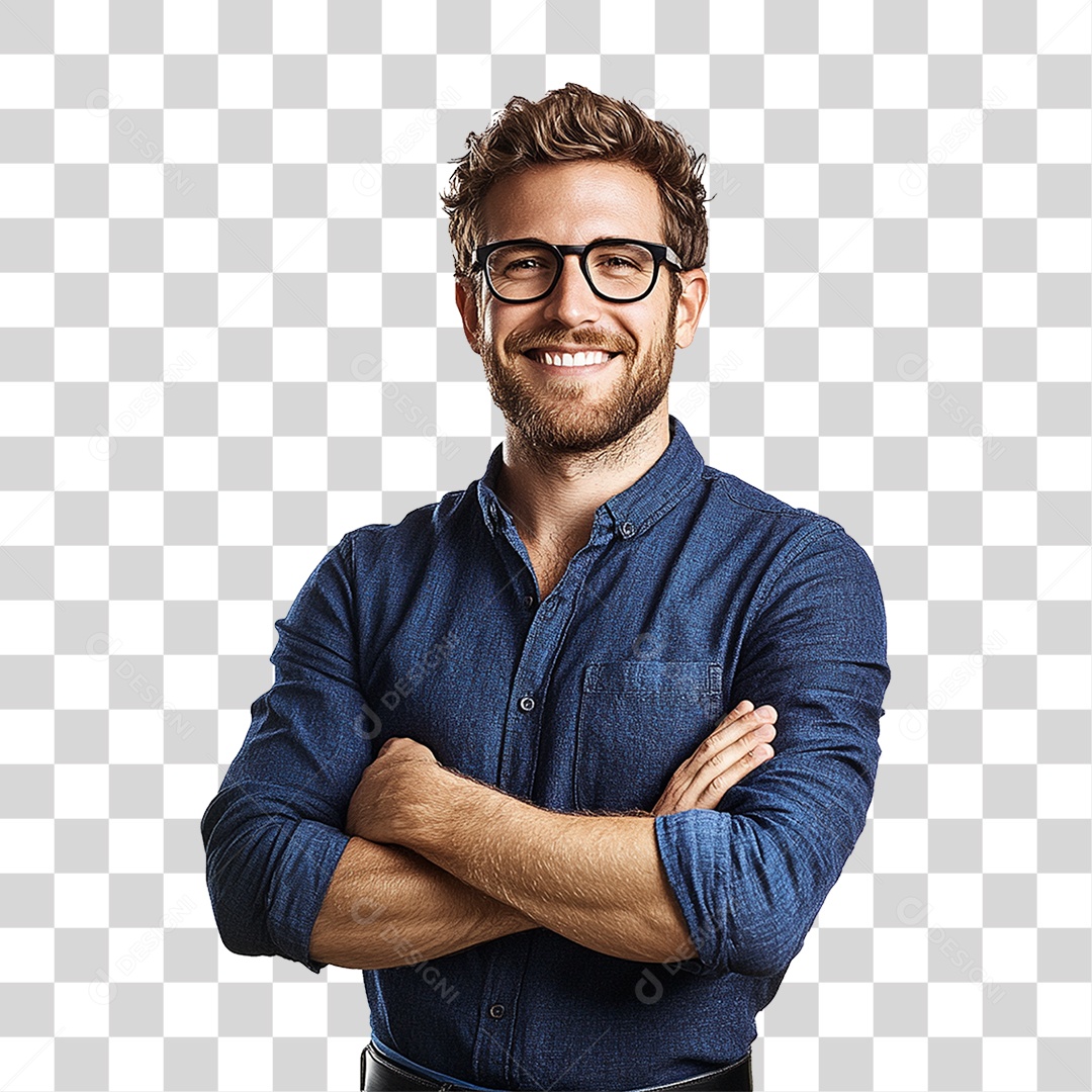 Homem Professor com os Braços Cruzados Sorrindo PNG Transparente