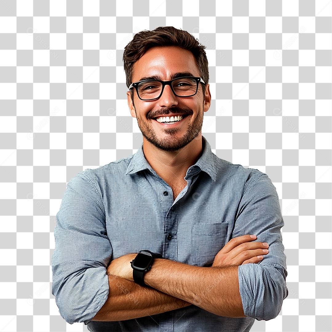 Homem Professor com os Braços Cruzados Sorrindo PNG Transparente