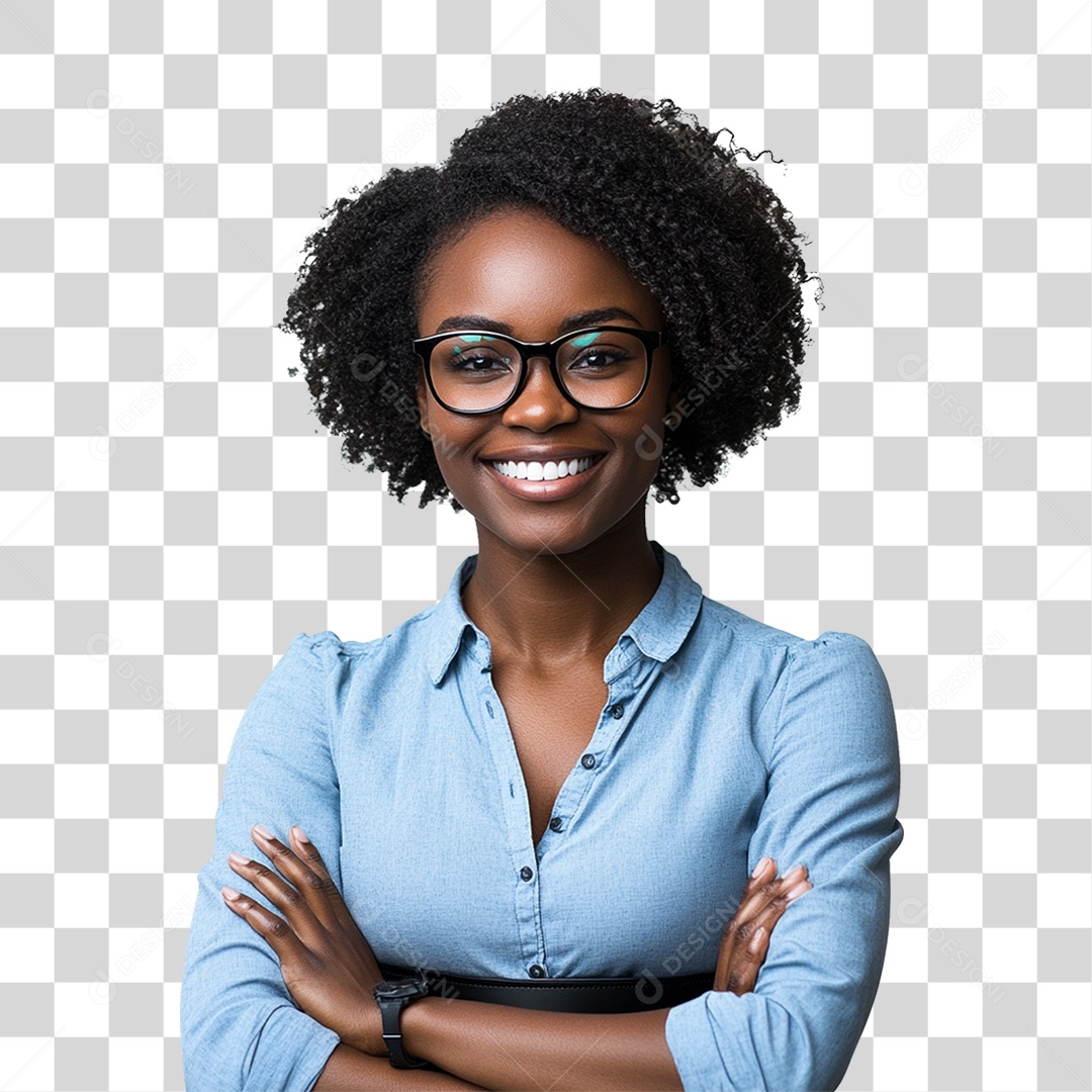 Professora com os Braços Cruzados Sorrindo PNG Transparente