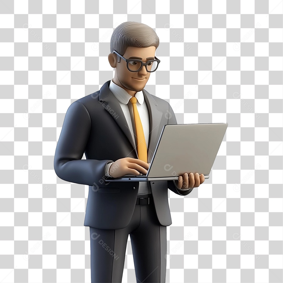 Personagem Empresário com Notebook nas Mãos PNG Transparente