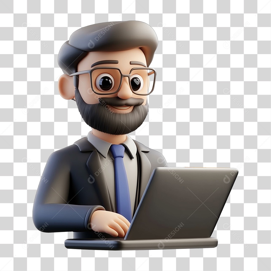 Personagem Empresário com Notebook nas Mãos PNG Transparente
