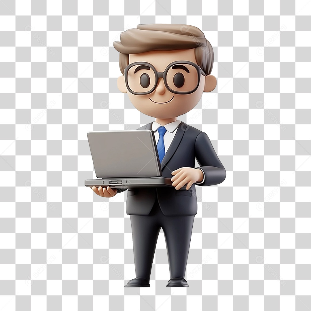 Personagem Empresário com Notebook nas Mãos PNG Transparente