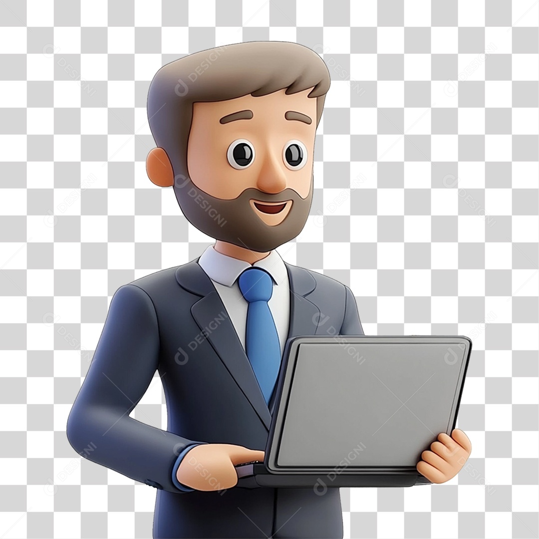Personagem Empresário com Notebook nas Mãos PNG Transparente