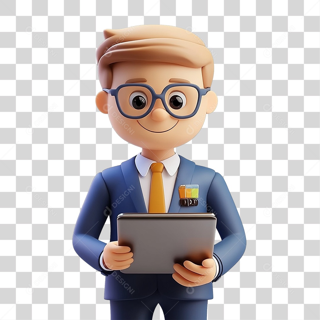 Personagem Empresário com Notebook nas Mãos PNG Transparente