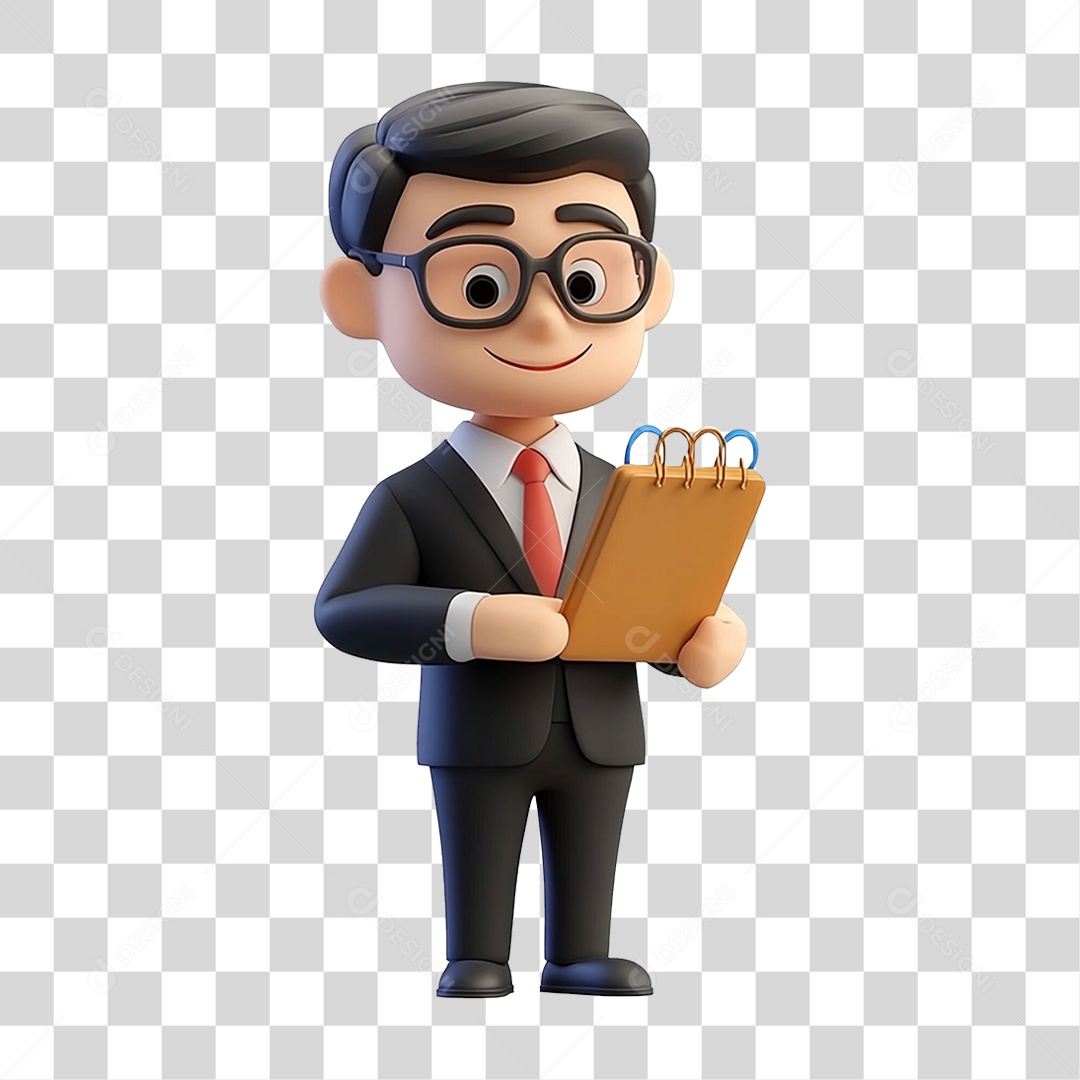 Personagem Empresário com Agenda nas Mãos PNG Transparente