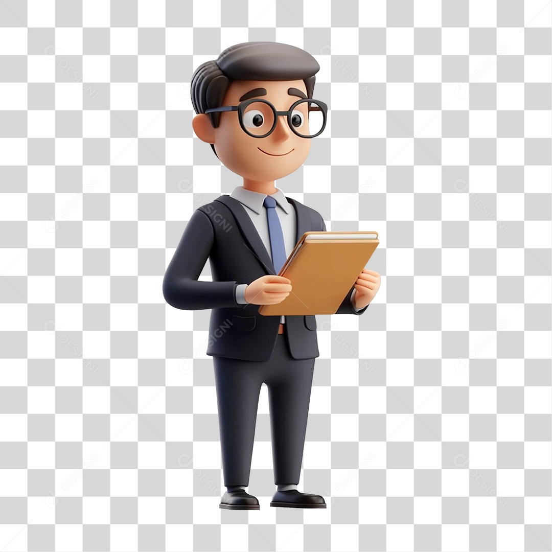 Personagem Empresário com Agenda nas Mãos PNG Transparente
