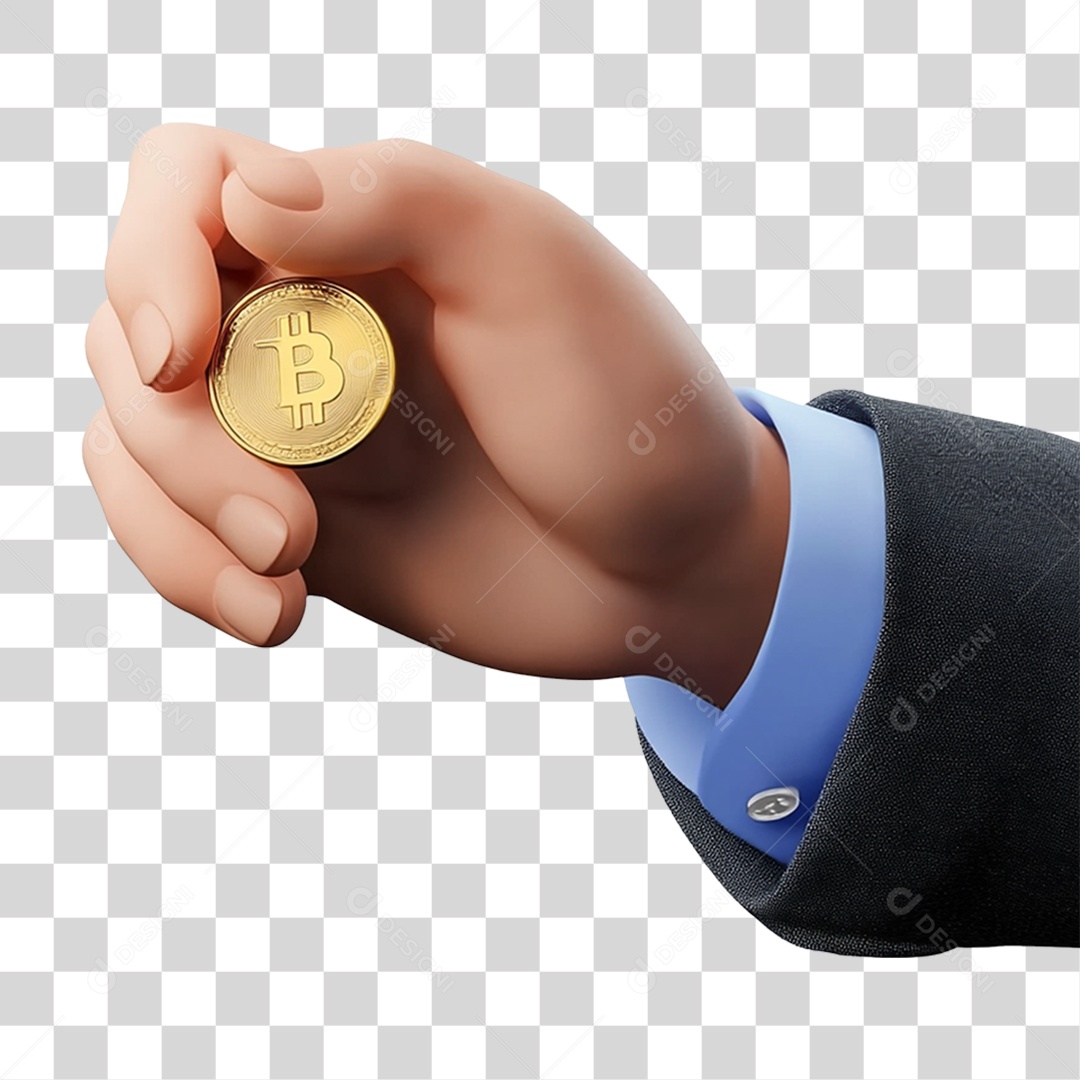 Mão com Moeda Bitcoin Virtual PNG Transparente