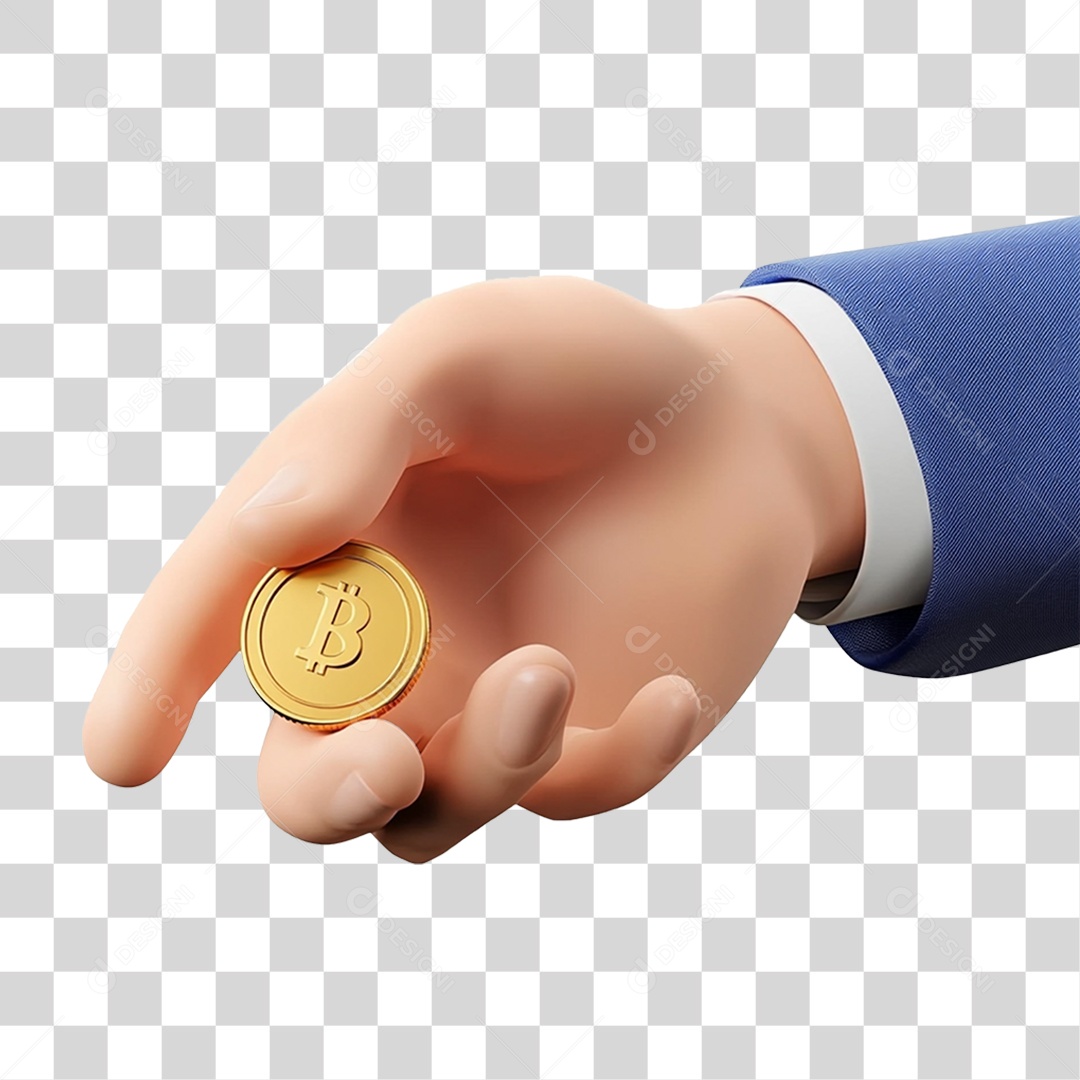 Mão com Moeda Bitcoin Virtual PNG Transparente
