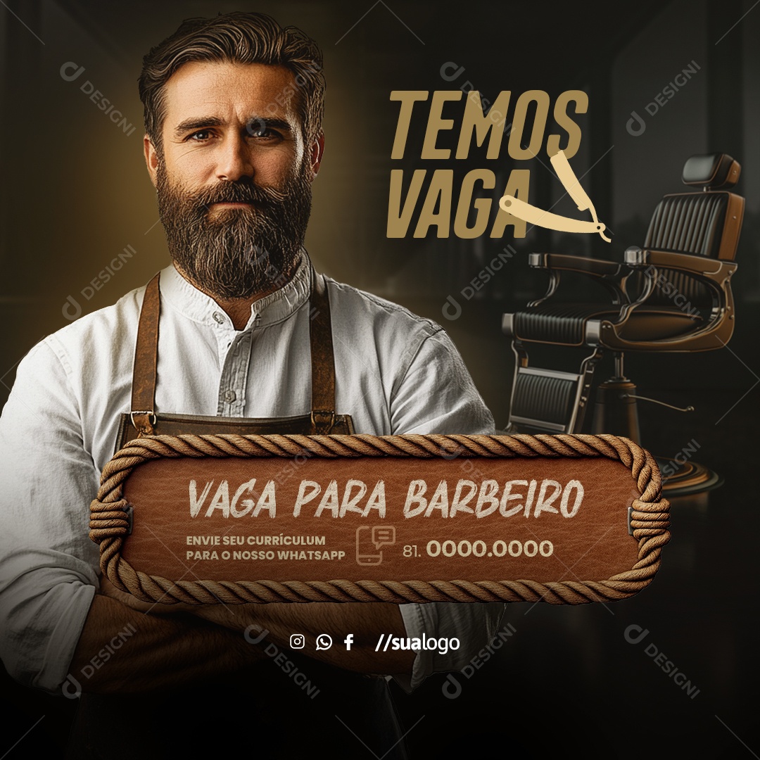 Vaga de Emprego Barbeiro Social Media PSD Editável