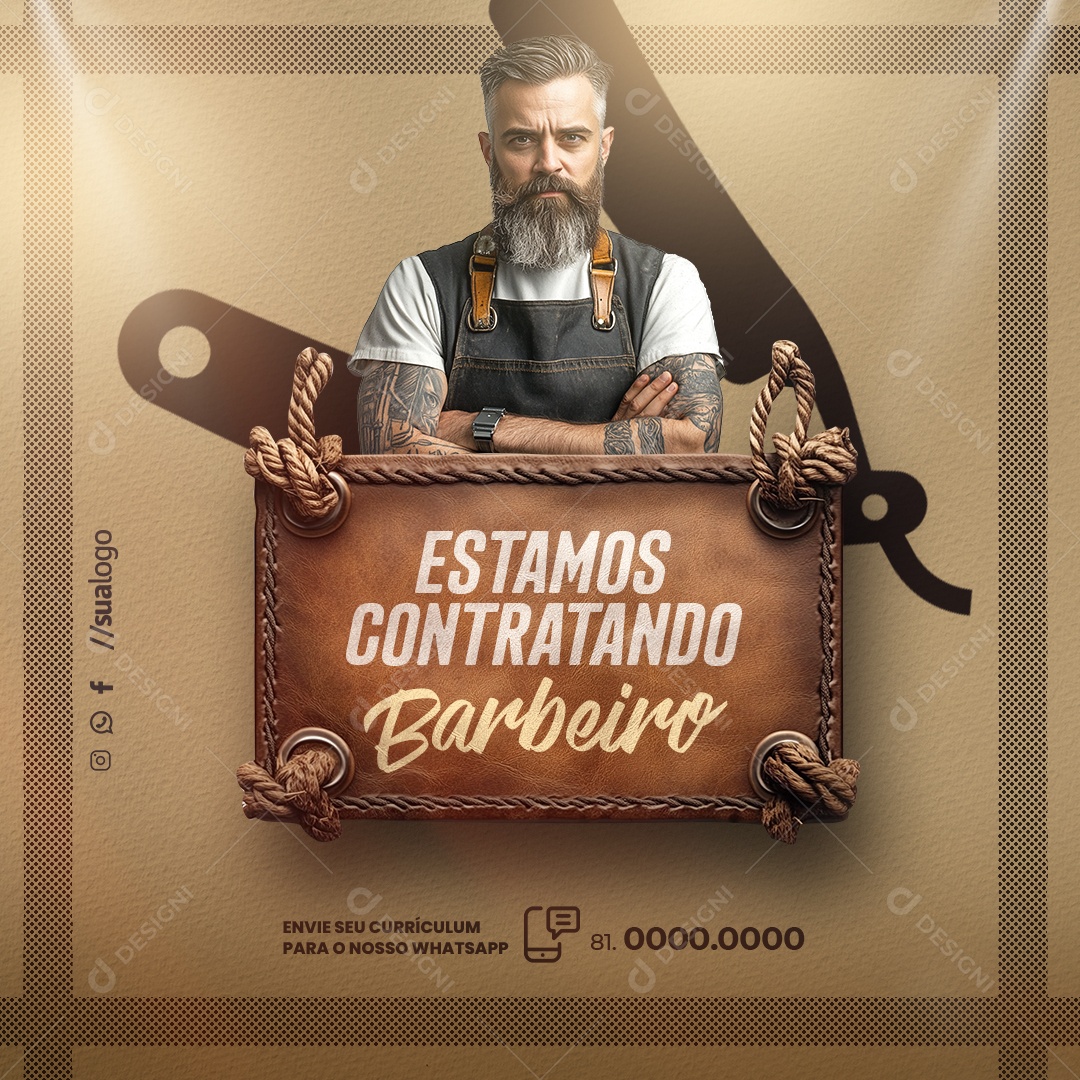 Vaga de Emprego Barbeiro Social Media PSD Editável