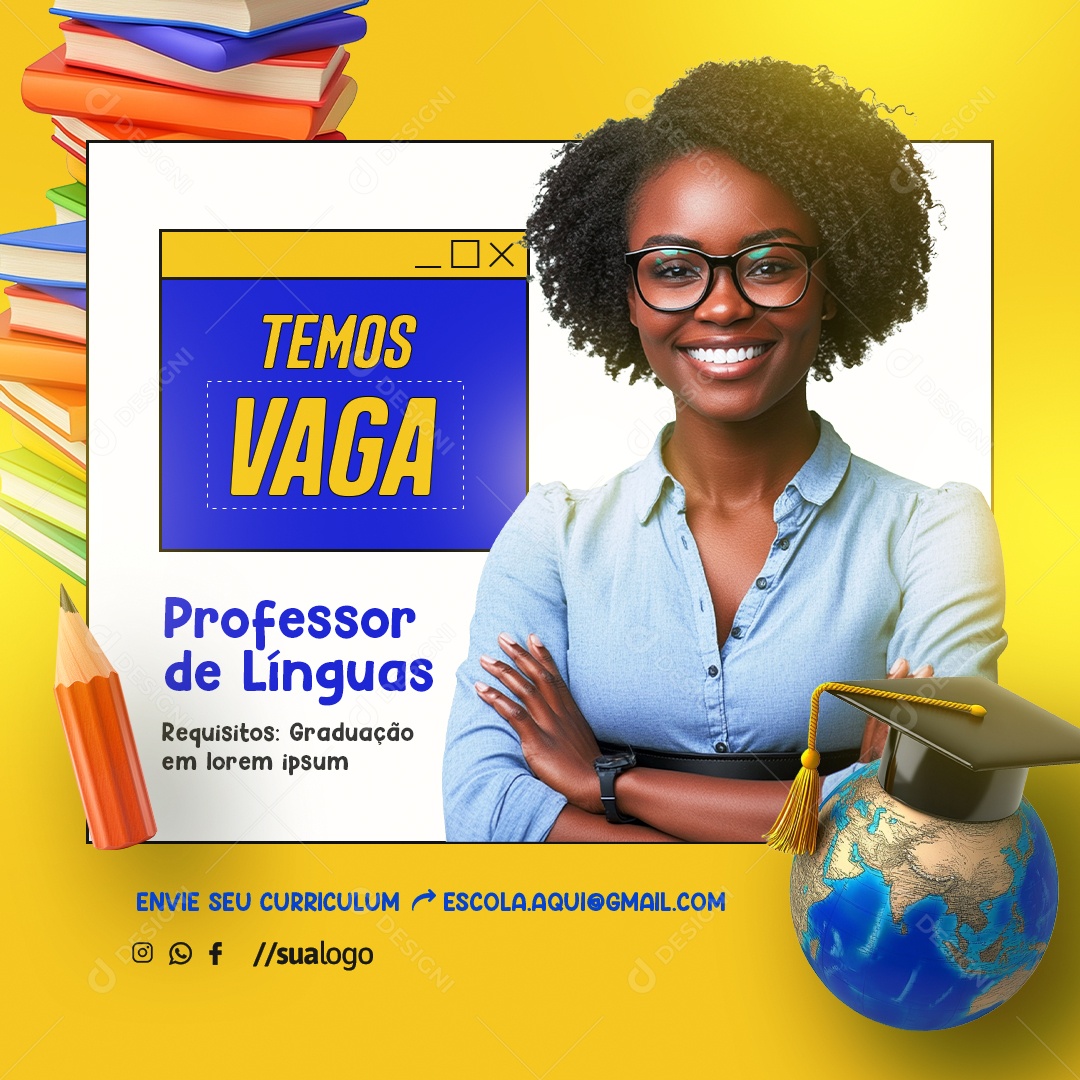 Vaga de Emprego Professor Social Media PSD Editável