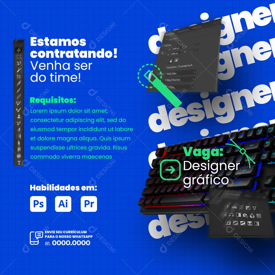 Vaga de Emprego Designer Social Media PSD Editável