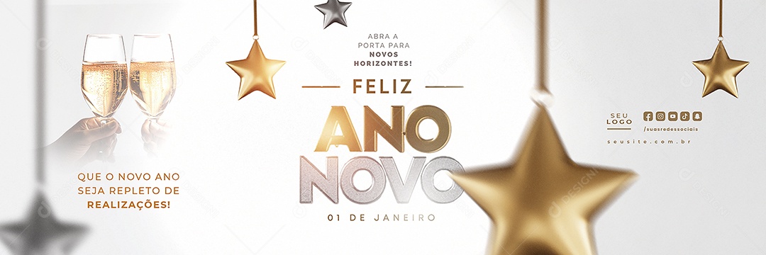 Carrossel Feliz Ano Novo 01 de Janeiro Novos Horizontes Social Media PSD Editável