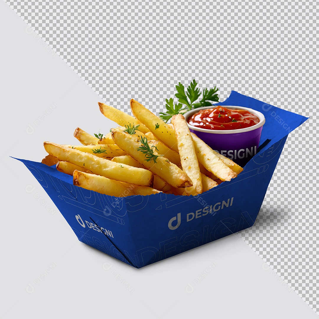 Mockup Porção de Batata Frita com Ketchup PSD Editável