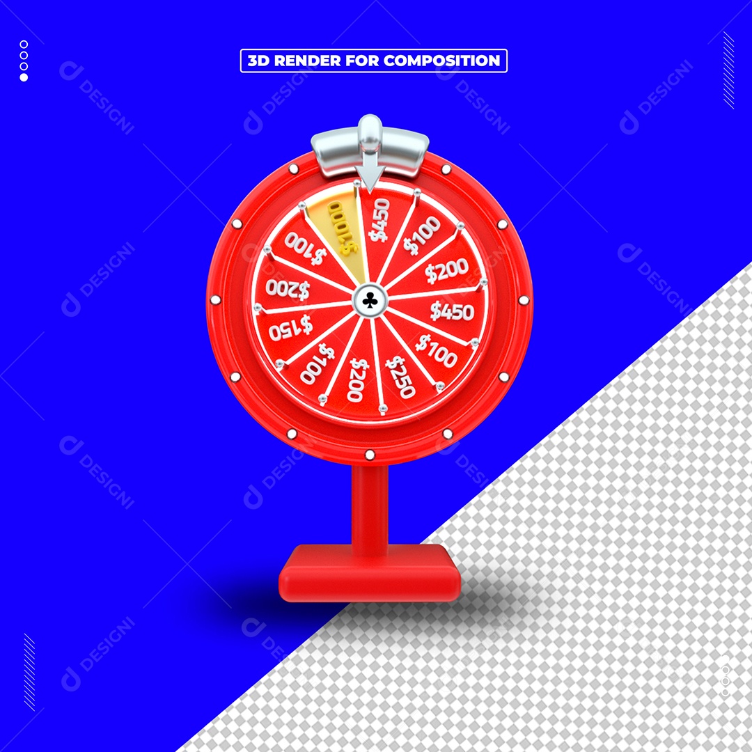 Roleta de Prêmios Elemento 3D para Composição PSD
