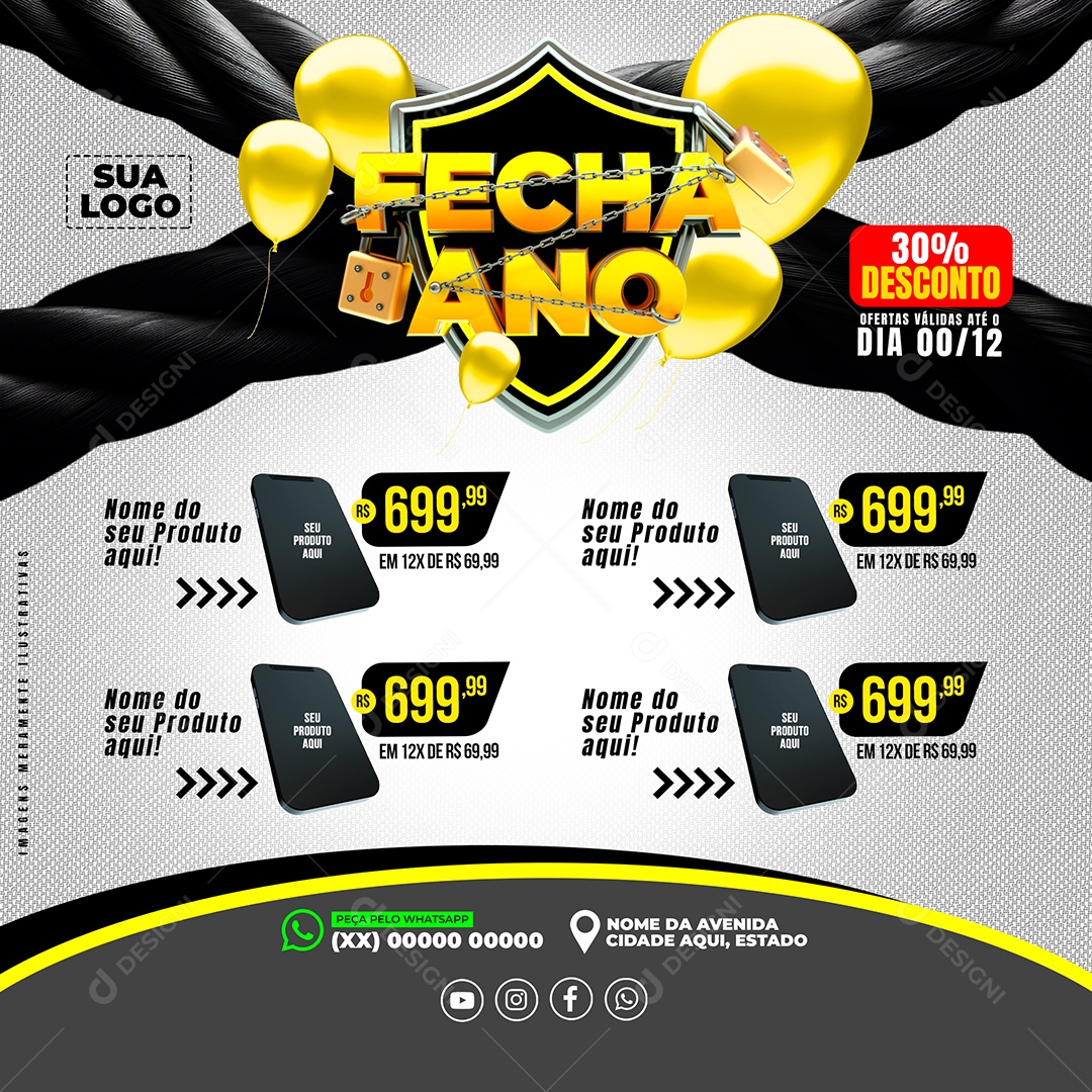 Selo 3D Black Fecha Mês para Composição PSD