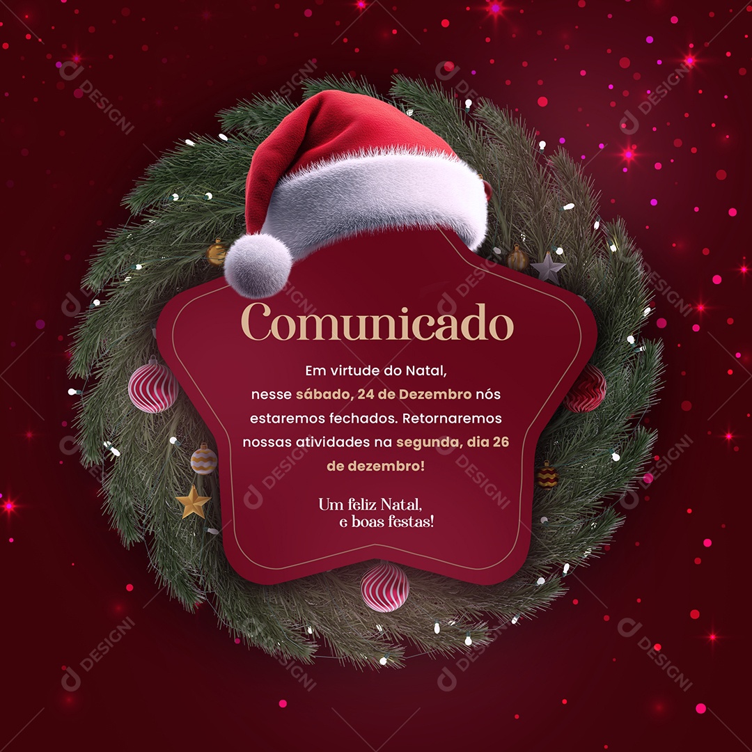 Recesso Natal Comunicado Social Media PSD Editável