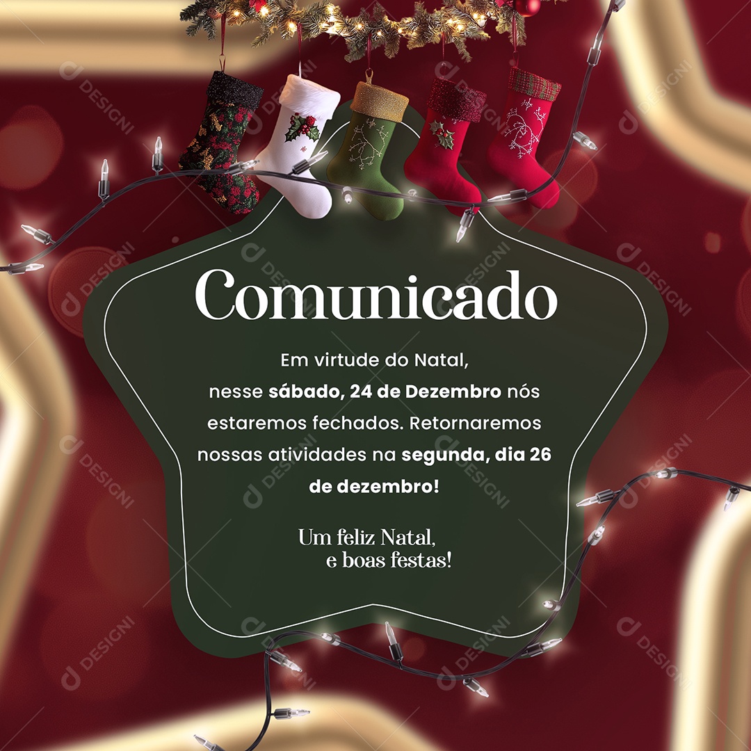 Recesso Natal Comunicado Social Media PSD Editável