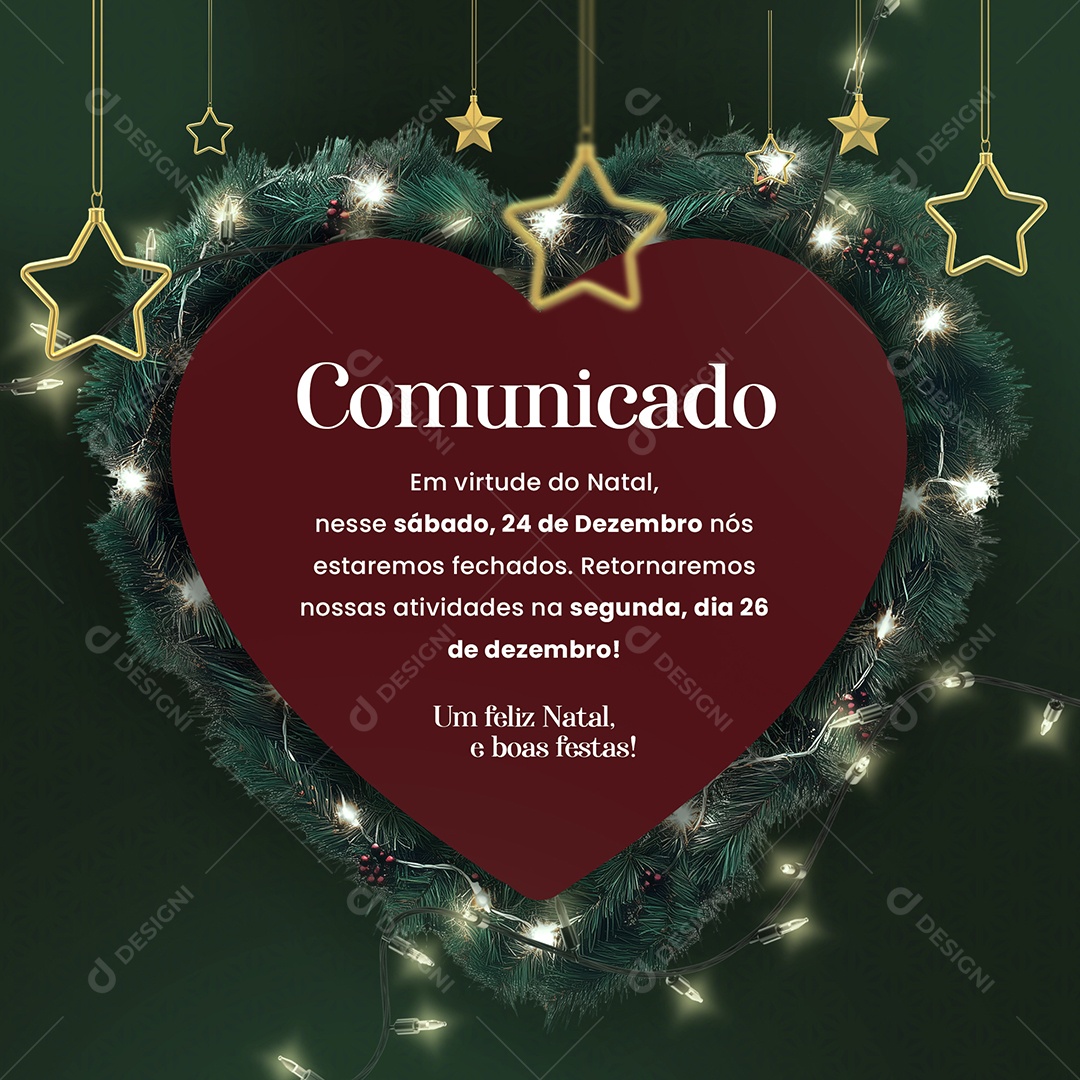 Recesso Natal Comunicado Social Media PSD Editável