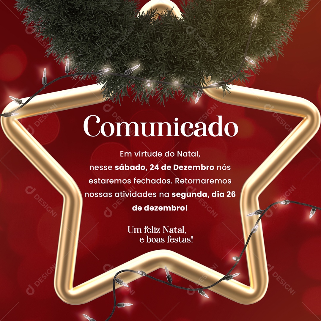 Recesso Natal Comunicado Social Media PSD Editável