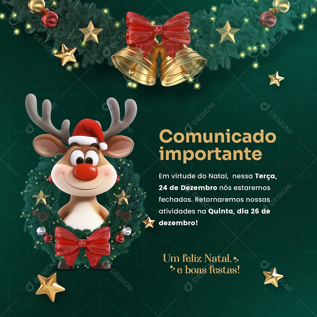 Recesso Natal Comunicado Social Media PSD Editável