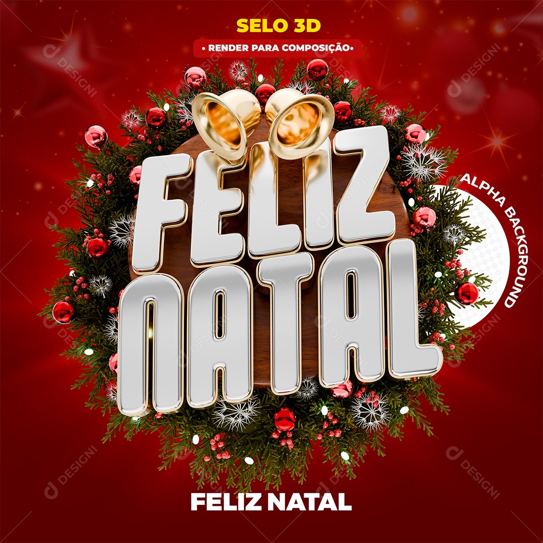 Feliz Natal Selo 3D para Composição PSD