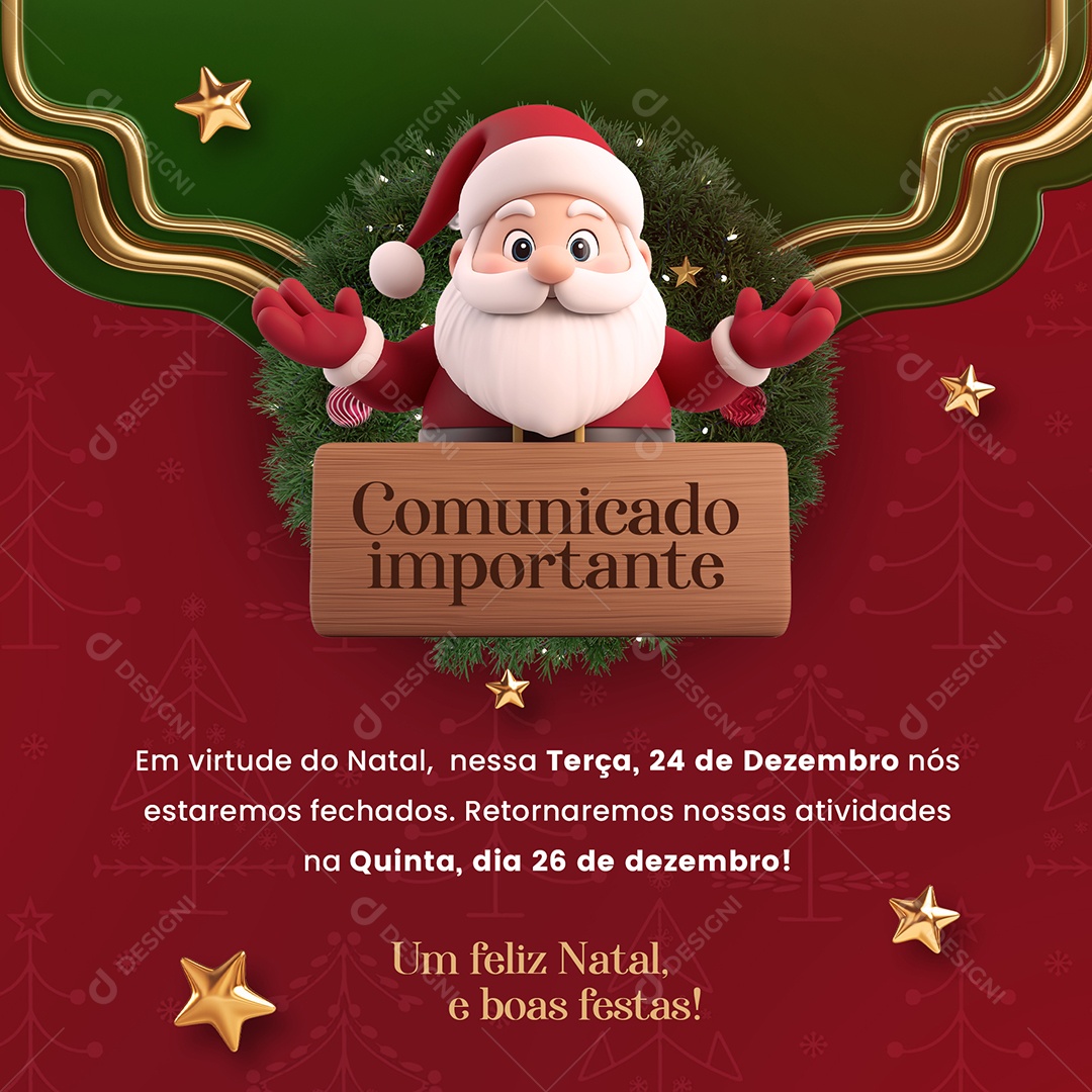 Recesso Natal Comunicado Social Media PSD Editável