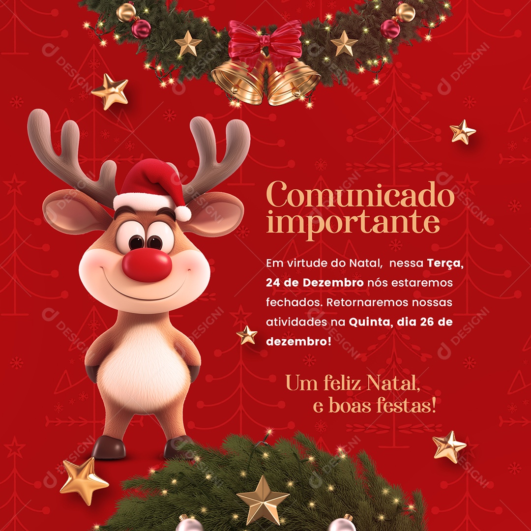 Recesso Natal Comunicado Social Media PSD Editável