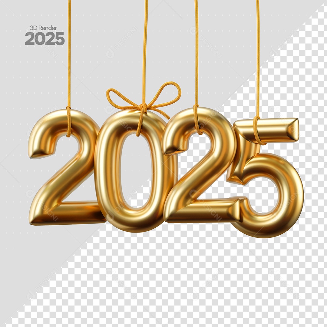 Número 2025 Elemento 3D Dourado de Ano Novo para Composição PSD