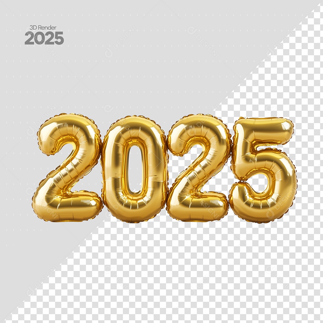 Número 2025 Elemento 3D Dourado de Ano Novo para Composição PSD
