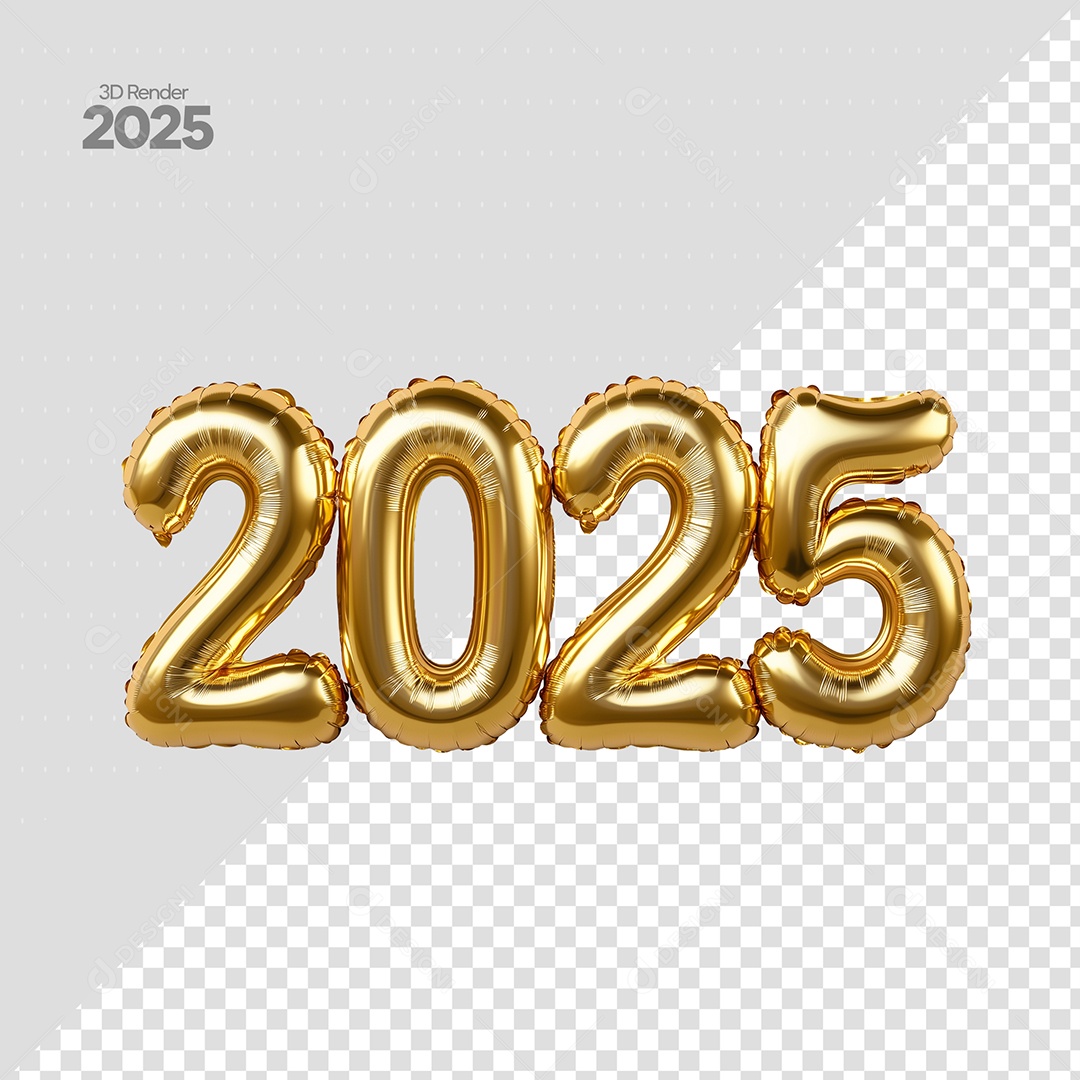 Número 2025 Elemento 3D Dourado de Ano Novo para Composição PSD