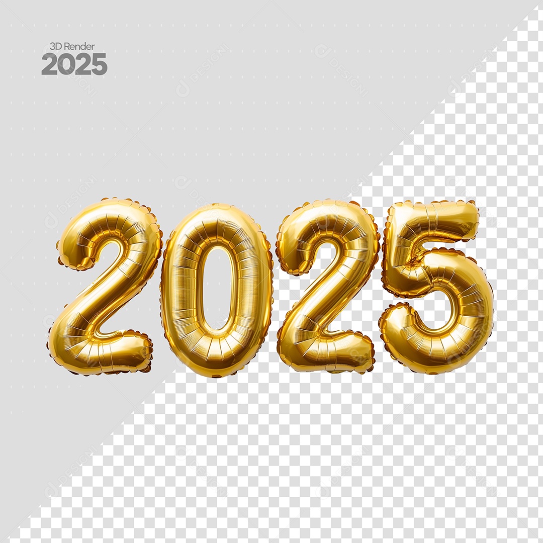 Número 2025 Elemento 3D Dourado de Ano Novo para Composição PSD
