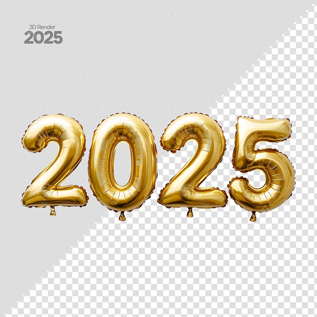 Número 2025 Elemento 3D Dourado de Ano Novo para Composição PSD