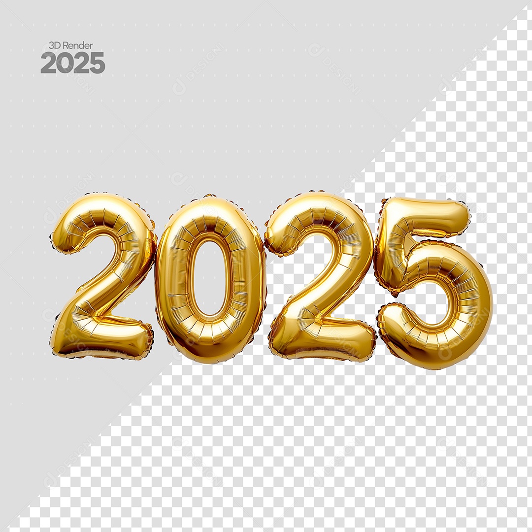 Número 2025 Elemento 3D Dourado de Ano Novo para Composição PSD