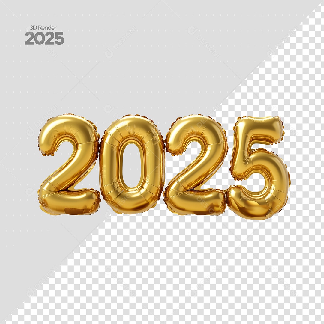 Número 2025 Elemento 3D Dourado de Ano Novo para Composição PSD