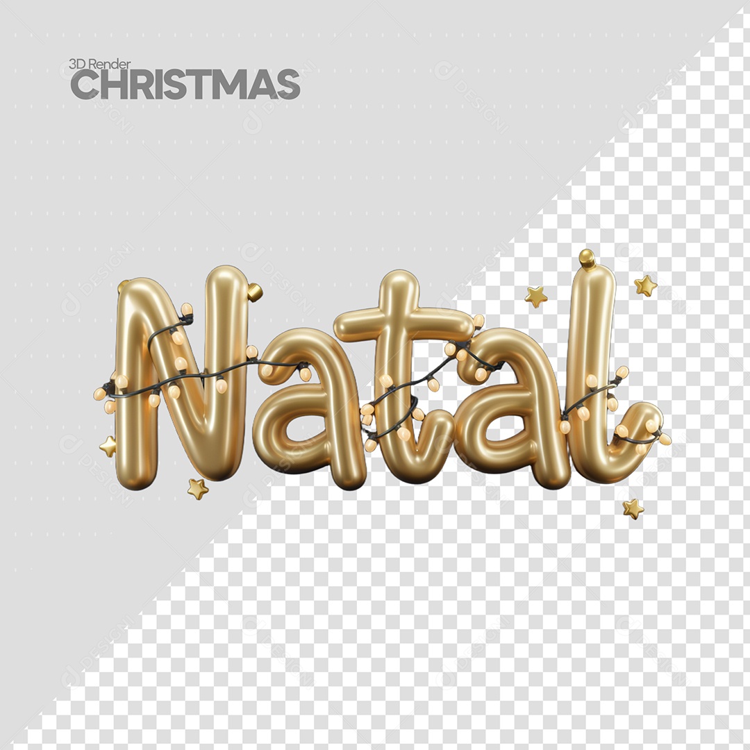 Natal Texto 3D Balão Dourado para Composição PSD