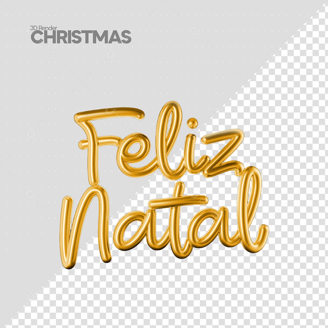 Feliz Natal Texto 3D Balão Dourado para Composição PSD